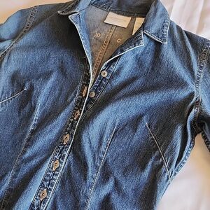 LIZ CLAIBORNE Lizwear Jeans Denim 3/4 Sleeve Collared Long Maxi Dress Petite 2